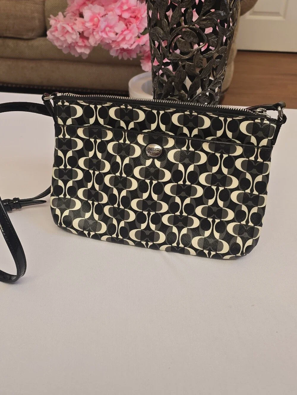 Coach Black and Ivory Signature Crossbody - Picture 5 of 6
